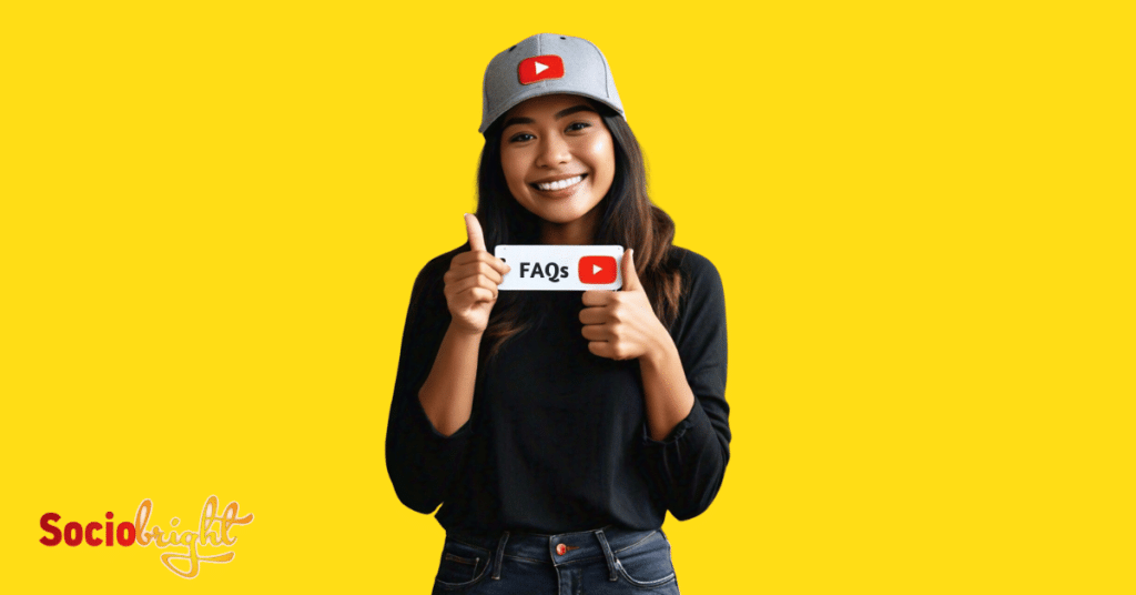 a person giving a thumbs up while wearing a YouTube-branded cap, with an FAQ tag