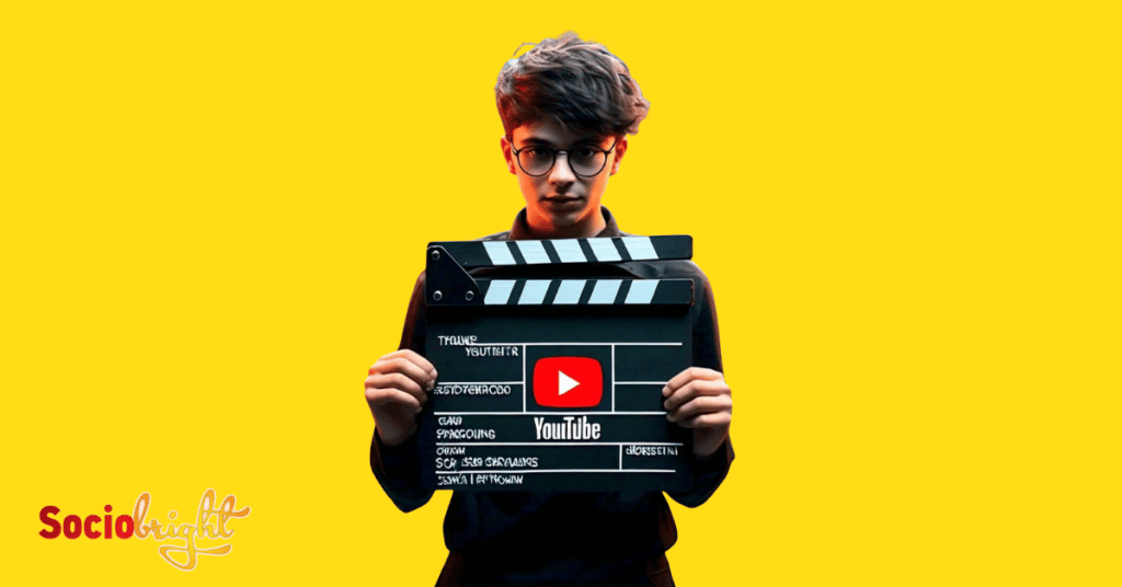 a person holding a clapperboard with the YouTube logo